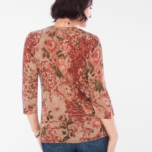 Chico’s rust brown floral sweater keyhole neck pullover sz 8/10 (Chico's 1) - Picture 12 of 12